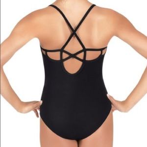 Natalie Womens Strappy Camisole Black Leotard